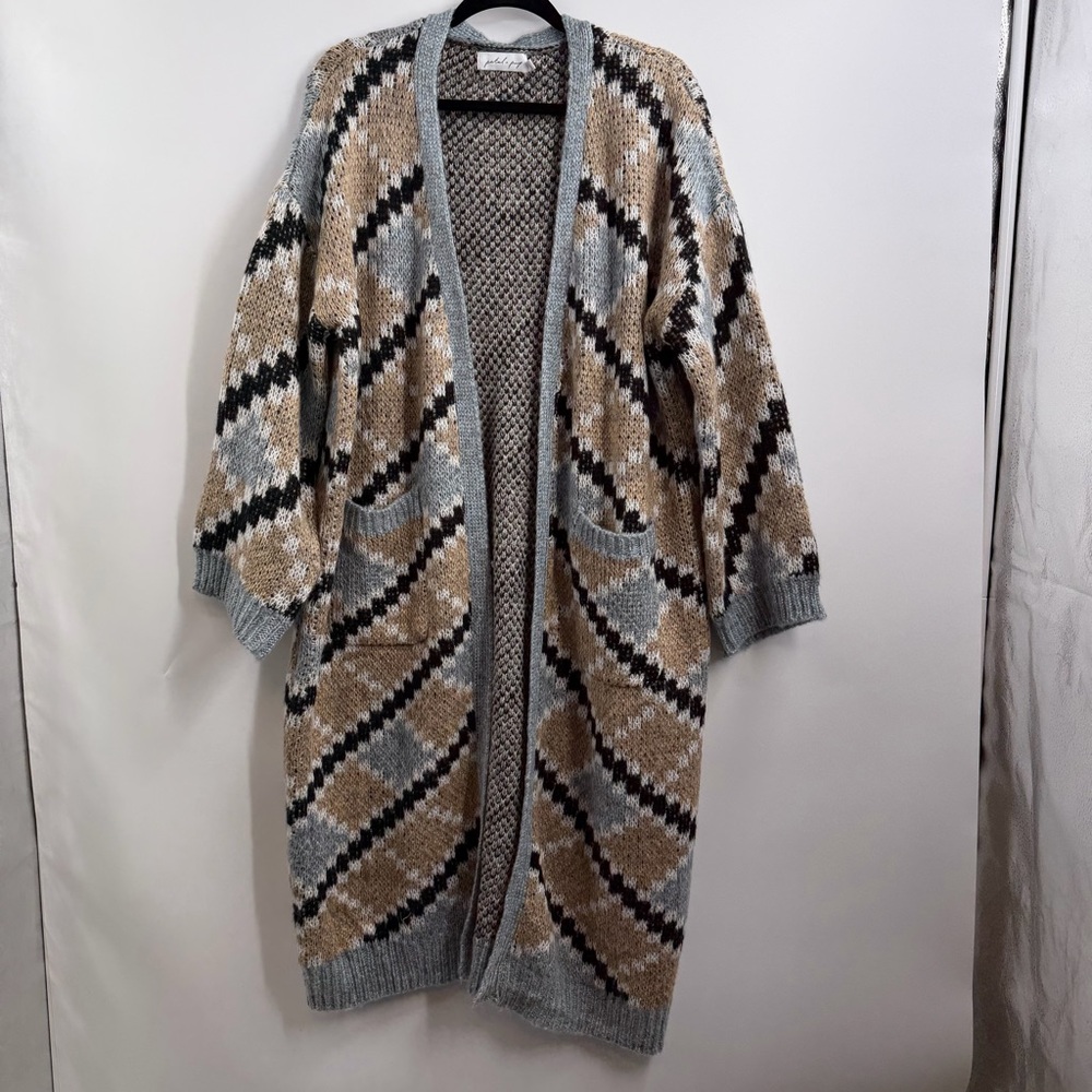 Petal + Pup Rasmus Cardigan M Geometric Longline Oversized Chunky Knit Duster